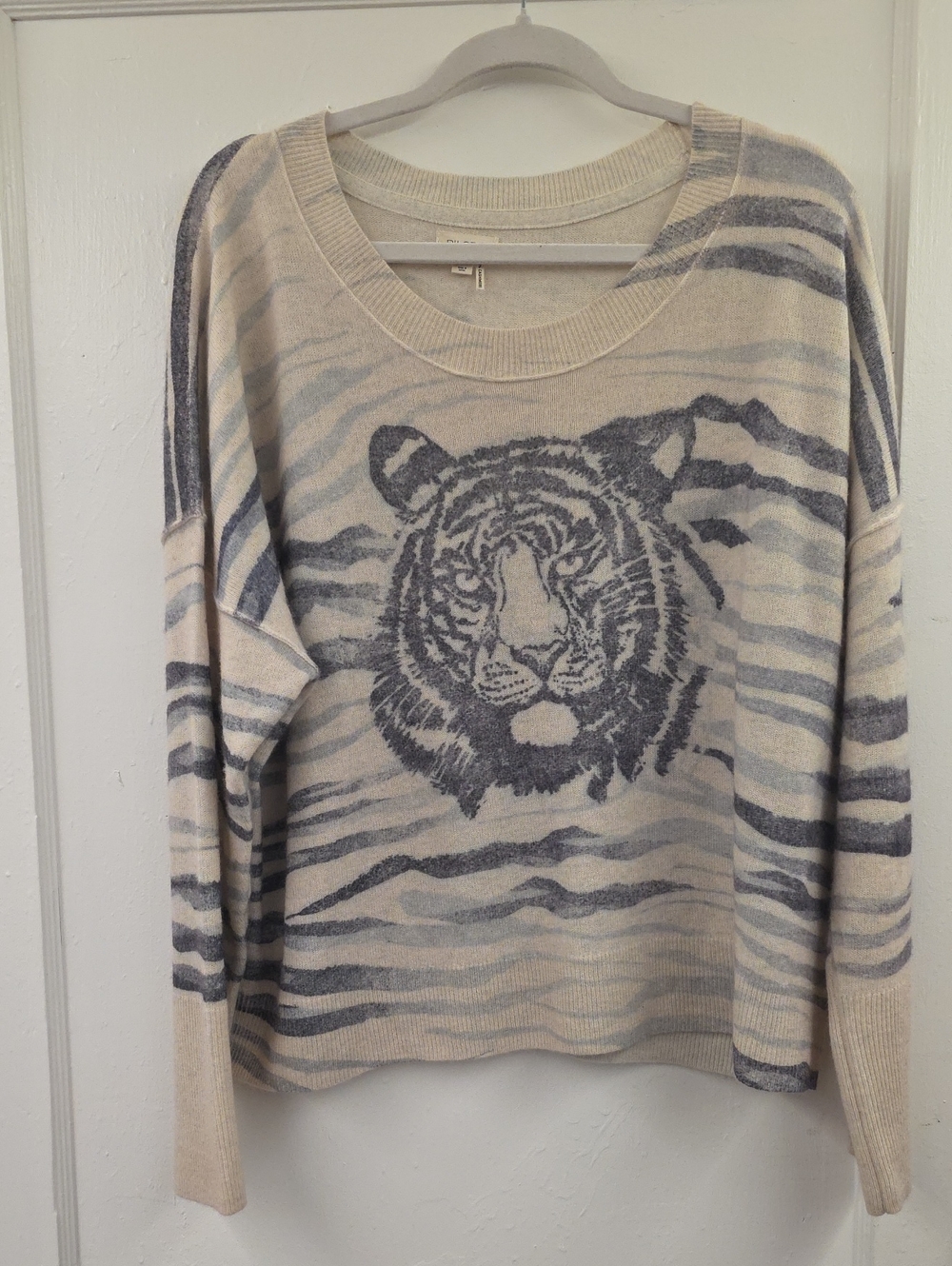 Pilcro 100% Cashmere Tiger Sweater XL Zebra Animal Print Crewneck